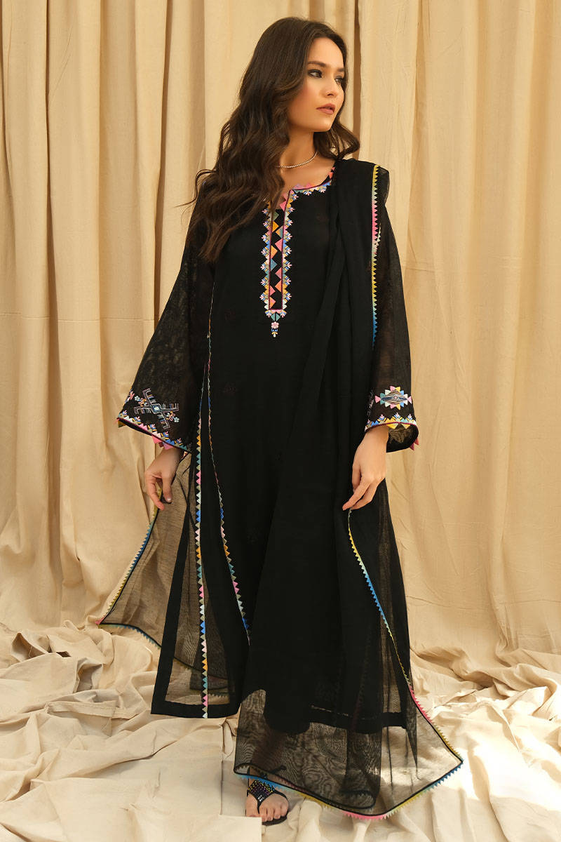 Buy Embroidered Silk Shirt with Sharara Black Eid Dress  Nameera by Farooq