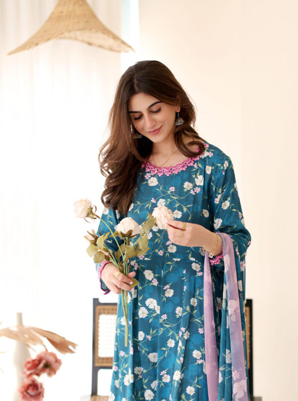 Rangeen luxury printed raw silk suit | floral charm